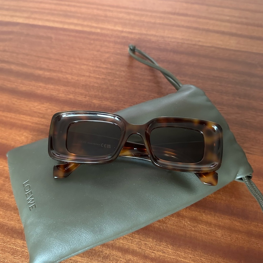 Loewe Anagram Havana Acetate Rectangle Sunglasses